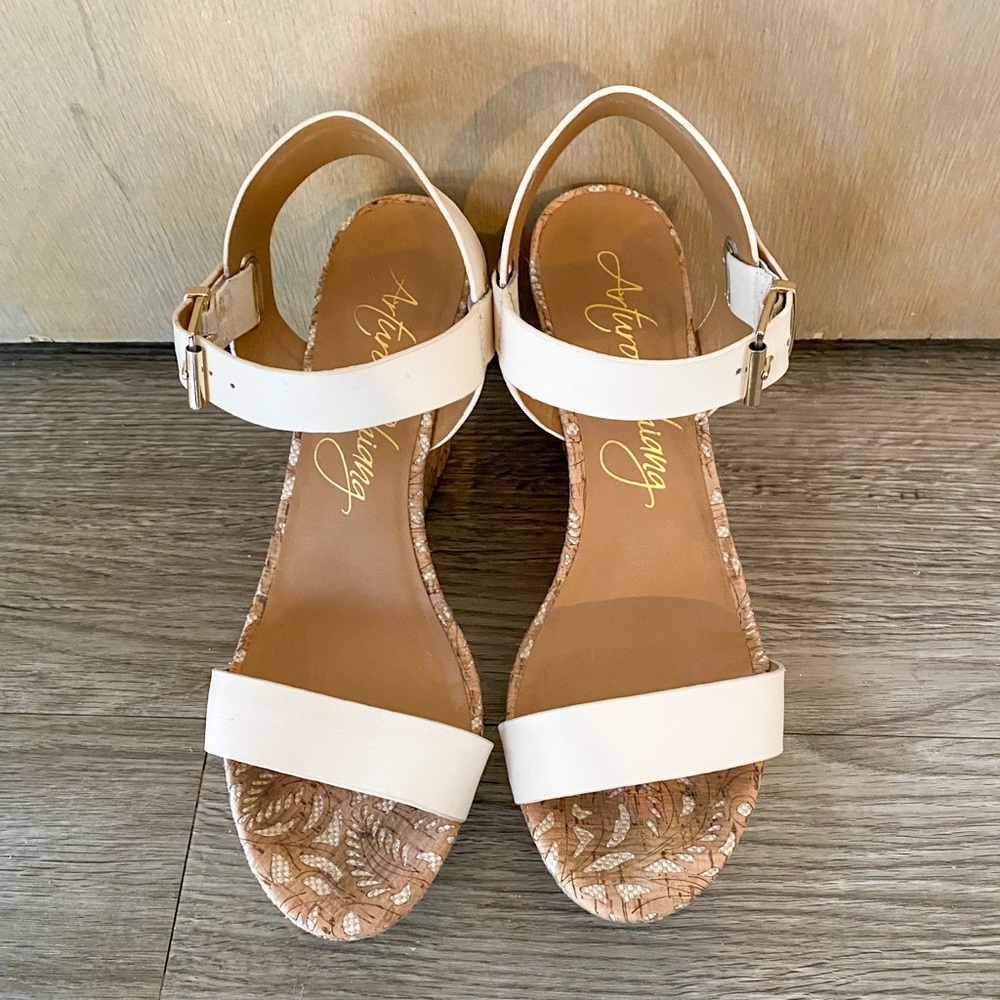 White and Tan Arturo Chiang Wedge Heels 8
